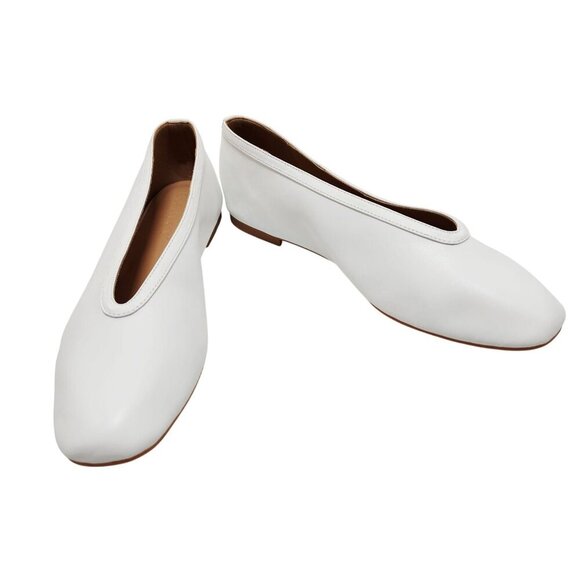 White Leather Womens Flats Shoes Size 10.5 - Picture 2 of 11